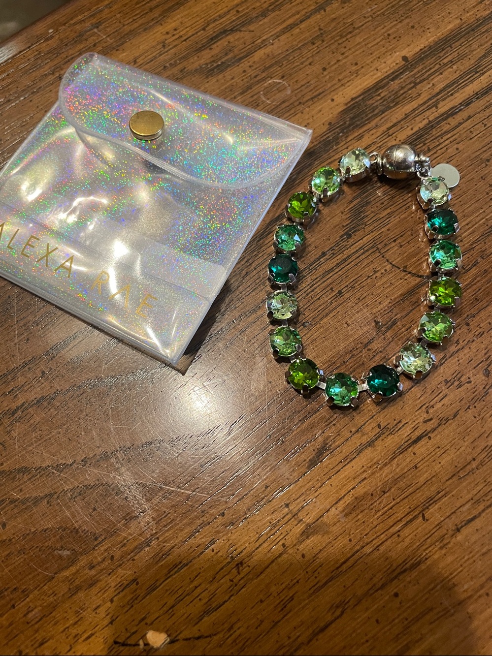 New in Pouch By Alexa Rae “Matcha “Crystal Bracelet “A Higher Place” Silver